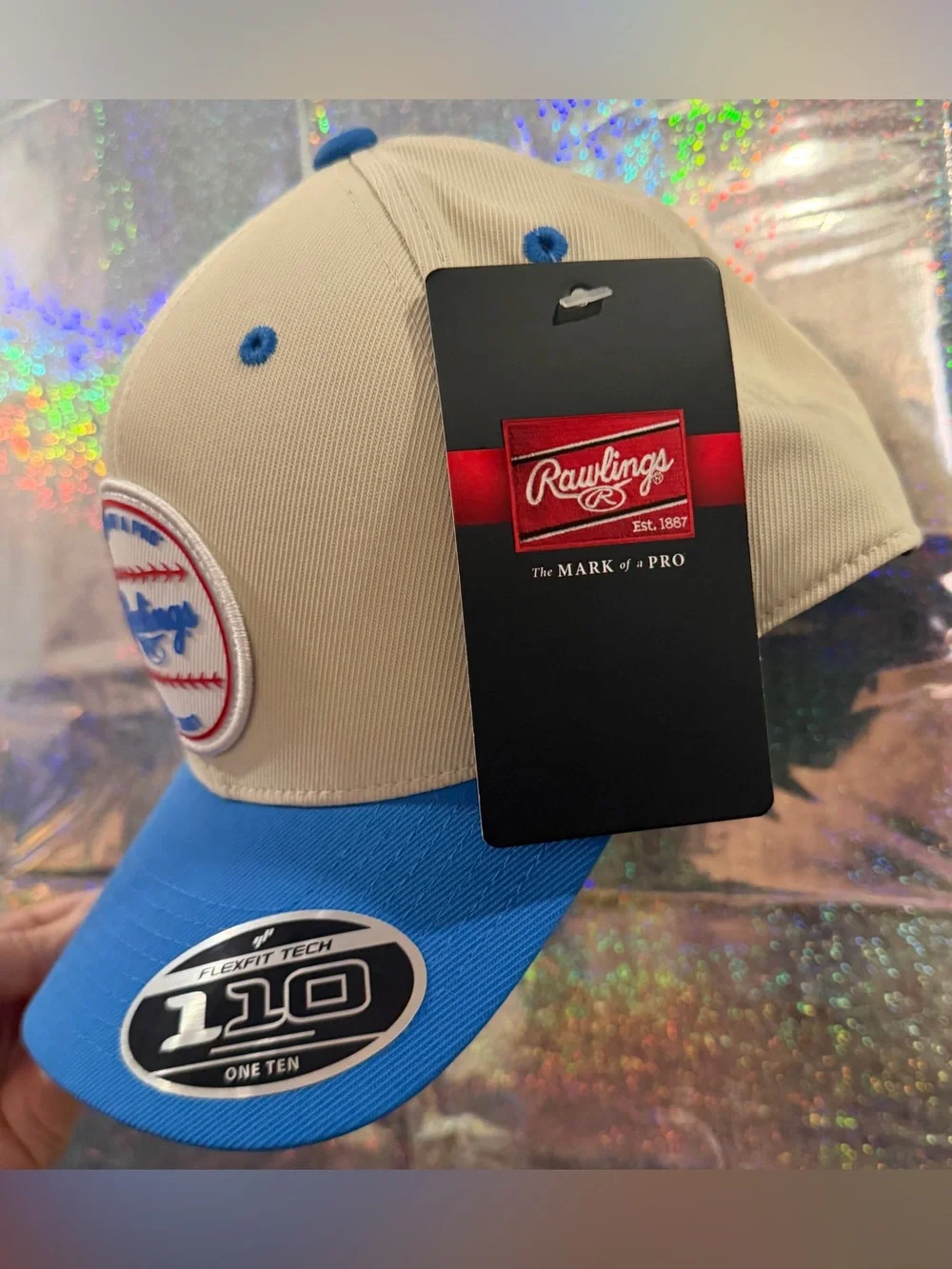 Rawlings Flexfit 110 Baseball Hat Beige Blue Snapback NWT